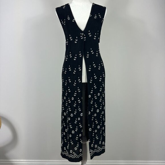 Vintage Softwear by Mark Singer Black Sleeveless Duster Vest with White Pattern - Picture 5 of 7